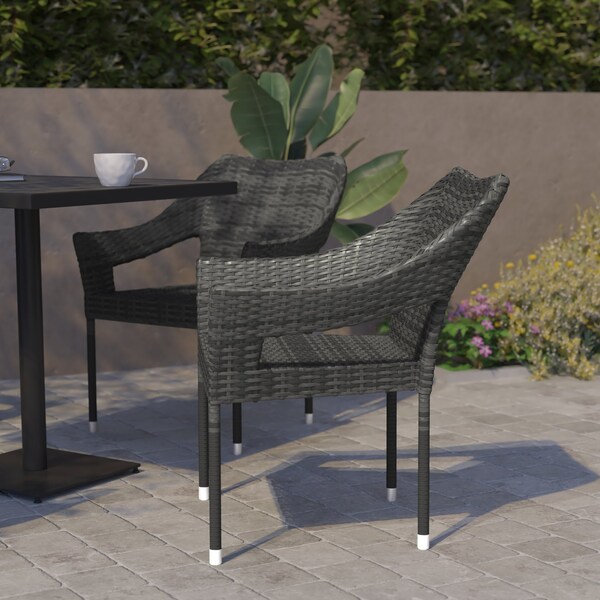 Flash Furniture Gray PE Rattan Wicker Patio Dining Chair, 2PK 2-TT-TT02-GY-GG - main